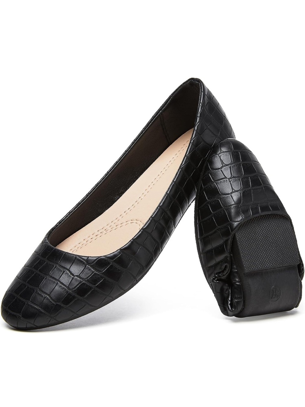 Black Croc-Embossed Women's Ballet Flats